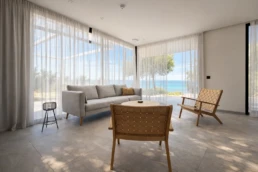 Luxury bright living room with panoramic sea view at Astria Villas rental